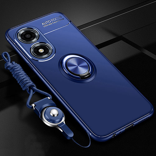 Ultra-thin Silicone Gel Soft Case Cover with Magnetic Finger Ring Stand SD3 for Oppo A2x 5G Blue