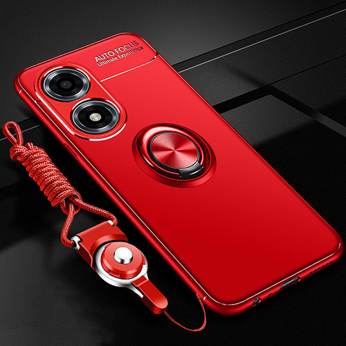 Ultra-thin Silicone Gel Soft Case Cover with Magnetic Finger Ring Stand SD3 for Oppo A2x 5G Red