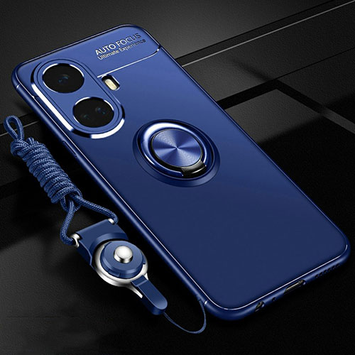 Ultra-thin Silicone Gel Soft Case Cover with Magnetic Finger Ring Stand SD3 for Realme 10 Pro+ Plus 5G Blue