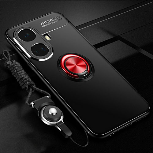 Ultra-thin Silicone Gel Soft Case Cover with Magnetic Finger Ring Stand SD3 for Realme 10 Pro+ Plus 5G Red and Black