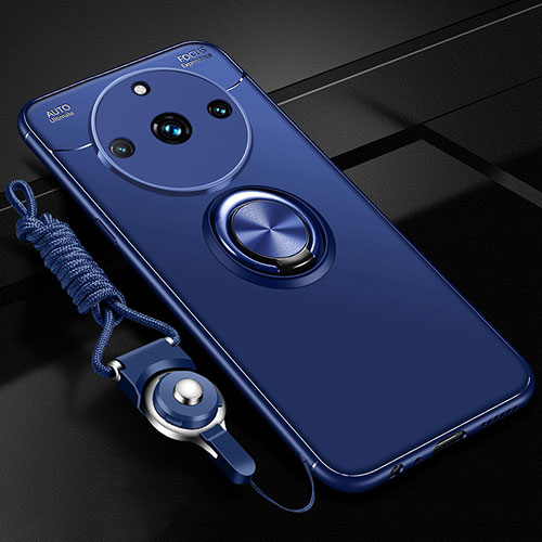 Ultra-thin Silicone Gel Soft Case Cover with Magnetic Finger Ring Stand SD3 for Realme 11 Pro 5G Blue