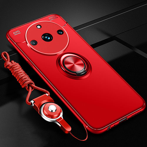 Ultra-thin Silicone Gel Soft Case Cover with Magnetic Finger Ring Stand SD3 for Realme 11 Pro+ Plus 5G Red