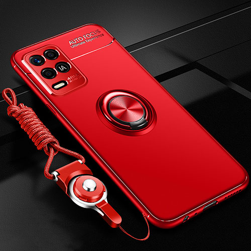 Ultra-thin Silicone Gel Soft Case Cover with Magnetic Finger Ring Stand SD3 for Realme 8 5G Red