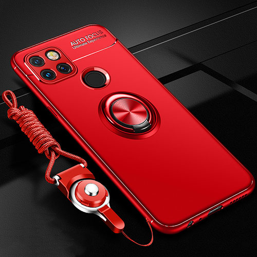 Ultra-thin Silicone Gel Soft Case Cover with Magnetic Finger Ring Stand SD3 for Realme Narzo 50A Red