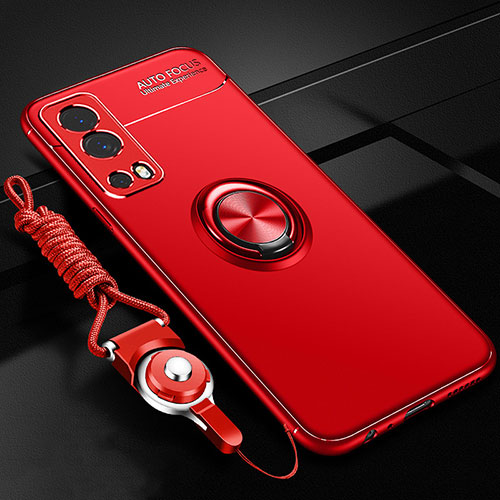 Ultra-thin Silicone Gel Soft Case Cover with Magnetic Finger Ring Stand SD3 for Vivo iQOO Z3 5G Red