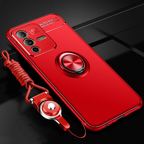 Ultra-thin Silicone Gel Soft Case Cover with Magnetic Finger Ring Stand SD3 for Vivo V23 5G Red