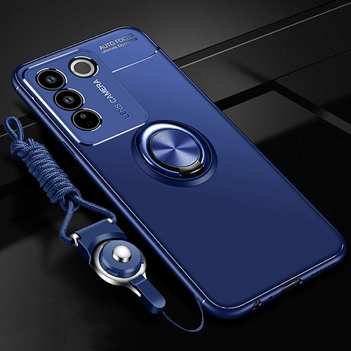 Ultra-thin Silicone Gel Soft Case Cover with Magnetic Finger Ring Stand SD3 for Vivo V27e 5G Blue