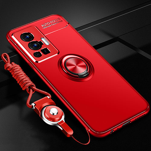 Ultra-thin Silicone Gel Soft Case Cover with Magnetic Finger Ring Stand SD3 for Vivo X70 Pro 5G Red