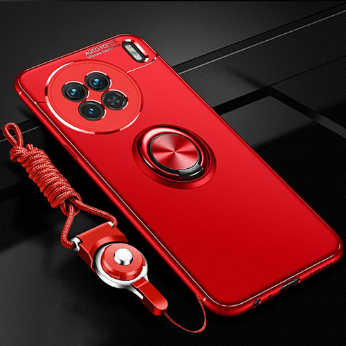 Ultra-thin Silicone Gel Soft Case Cover with Magnetic Finger Ring Stand SD3 for Vivo X90 5G Red