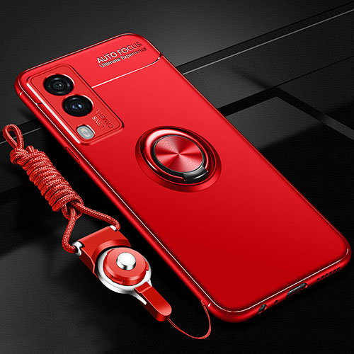 Ultra-thin Silicone Gel Soft Case Cover with Magnetic Finger Ring Stand SD3 for Vivo Y71t 5G Red