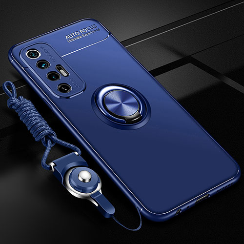 Ultra-thin Silicone Gel Soft Case Cover with Magnetic Finger Ring Stand SD3 for Xiaomi Mi 10S 5G Blue