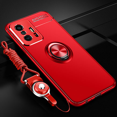 Ultra-thin Silicone Gel Soft Case Cover with Magnetic Finger Ring Stand SD3 for Xiaomi Mi 11T 5G Red