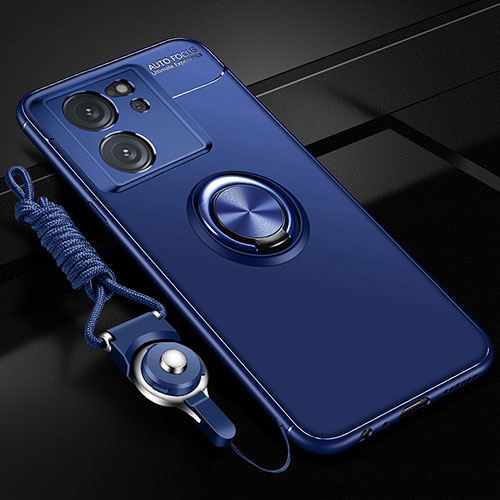 Ultra-thin Silicone Gel Soft Case Cover with Magnetic Finger Ring Stand SD3 for Xiaomi Mi 13T Pro 5G Blue