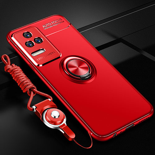 Ultra-thin Silicone Gel Soft Case Cover with Magnetic Finger Ring Stand SD3 for Xiaomi Poco F4 5G Red