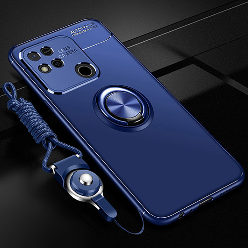 Ultra-thin Silicone Gel Soft Case Cover with Magnetic Finger Ring Stand SD3 for Xiaomi Redmi 9 Activ Blue