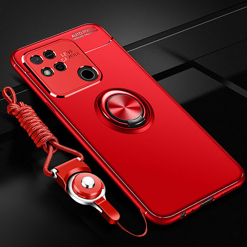 Ultra-thin Silicone Gel Soft Case Cover with Magnetic Finger Ring Stand SD3 for Xiaomi Redmi 9 Activ Red