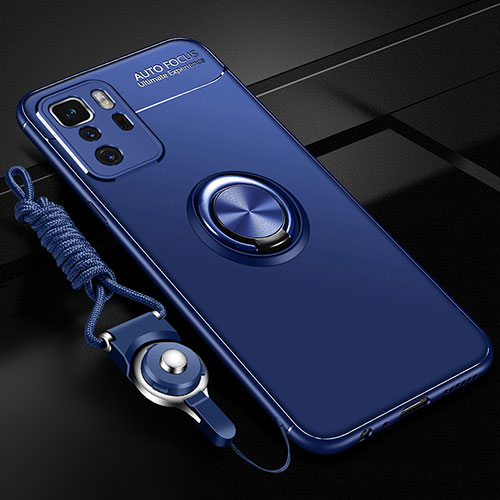 Ultra-thin Silicone Gel Soft Case Cover with Magnetic Finger Ring Stand SD3 for Xiaomi Redmi Note 10 Pro 5G Blue