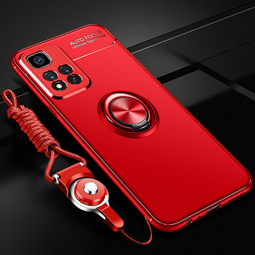 Ultra-thin Silicone Gel Soft Case Cover with Magnetic Finger Ring Stand SD3 for Xiaomi Redmi Note 11 Pro+ Plus 5G Red