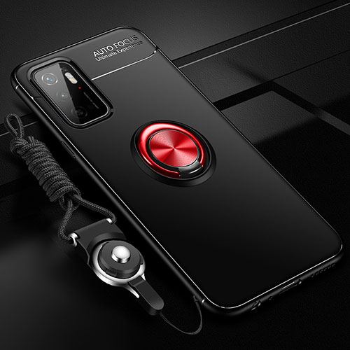 Ultra-thin Silicone Gel Soft Case Cover with Magnetic Finger Ring Stand SD3 for Xiaomi Redmi Note 11E 5G Red and Black