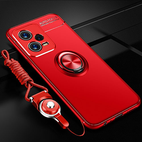 Ultra-thin Silicone Gel Soft Case Cover with Magnetic Finger Ring Stand SD3 for Xiaomi Redmi Note 12 Pro 5G Red