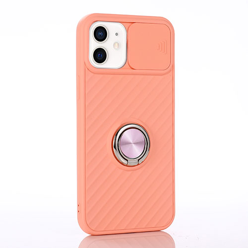 Ultra-thin Silicone Gel Soft Case Cover with Magnetic Finger Ring Stand T01 for Apple iPhone 12 Orange