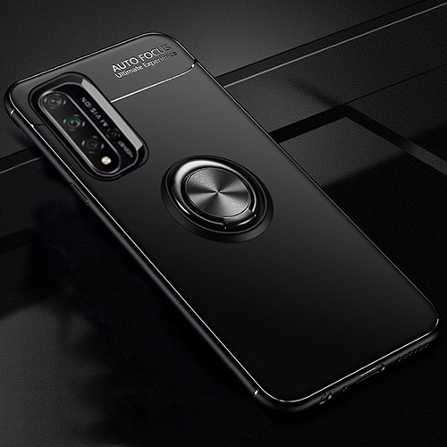Ultra-thin Silicone Gel Soft Case Cover with Magnetic Finger Ring Stand T01 for Huawei Honor 20S Black