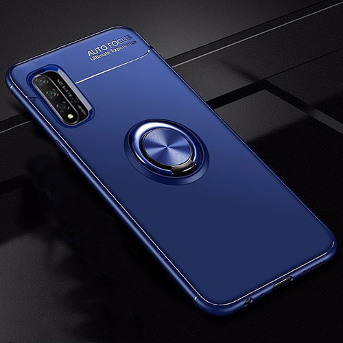 Ultra-thin Silicone Gel Soft Case Cover with Magnetic Finger Ring Stand T01 for Huawei Honor 20S Blue