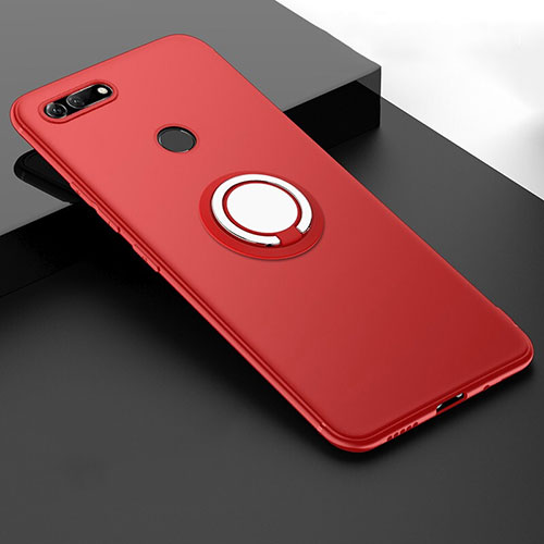 Ultra-thin Silicone Gel Soft Case Cover with Magnetic Finger Ring Stand T01 for Huawei Honor V20 Red