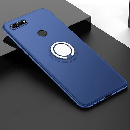 Ultra-thin Silicone Gel Soft Case Cover with Magnetic Finger Ring Stand T01 for Huawei Honor View 20 Blue