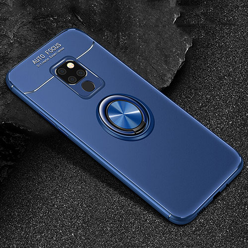 Ultra-thin Silicone Gel Soft Case Cover with Magnetic Finger Ring Stand T01 for Huawei Mate 20 Blue