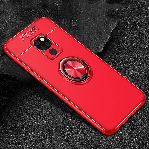 Ultra-thin Silicone Gel Soft Case Cover with Magnetic Finger Ring Stand T01 for Huawei Mate 20 Red