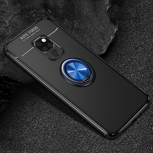 Ultra-thin Silicone Gel Soft Case Cover with Magnetic Finger Ring Stand T01 for Huawei Mate 20 X 5G Blue and Black