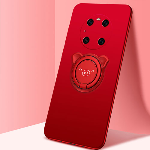 Ultra-thin Silicone Gel Soft Case Cover with Magnetic Finger Ring Stand T01 for Huawei Mate 40 Pro Red