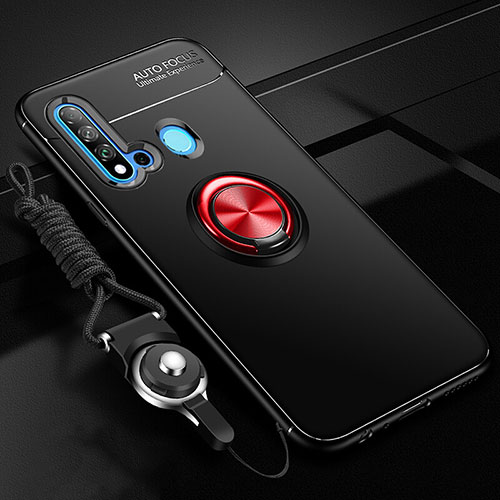 Ultra-thin Silicone Gel Soft Case Cover with Magnetic Finger Ring Stand T01 for Huawei Nova 5i Red and Black