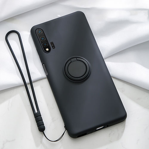 Ultra-thin Silicone Gel Soft Case Cover with Magnetic Finger Ring Stand T01 for Huawei Nova 6 5G Black