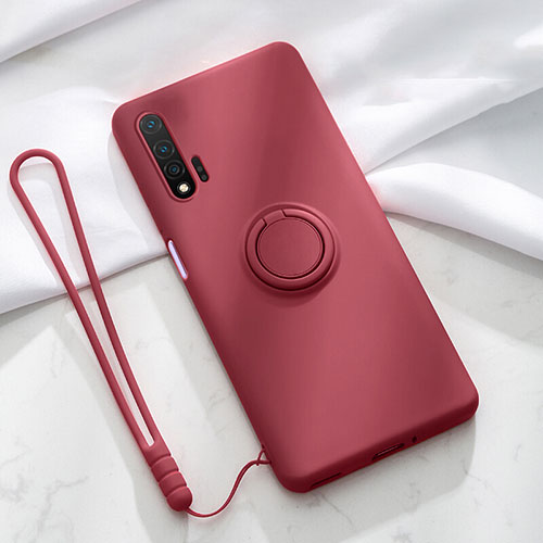 Ultra-thin Silicone Gel Soft Case Cover with Magnetic Finger Ring Stand T01 for Huawei Nova 6 5G Red Wine