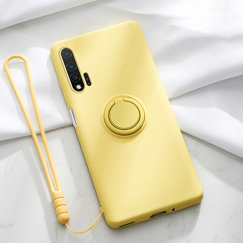 Ultra-thin Silicone Gel Soft Case Cover with Magnetic Finger Ring Stand T01 for Huawei Nova 6 Yellow