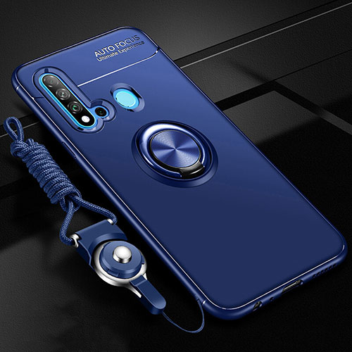 Ultra-thin Silicone Gel Soft Case Cover with Magnetic Finger Ring Stand T01 for Huawei P20 Lite (2019) Blue