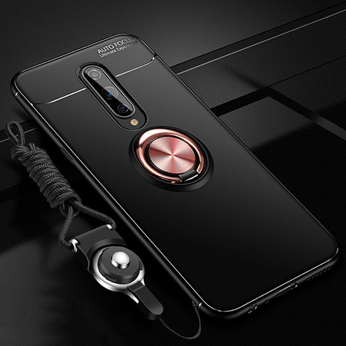 Ultra-thin Silicone Gel Soft Case Cover with Magnetic Finger Ring Stand T01 for OnePlus 8 Gold and Black