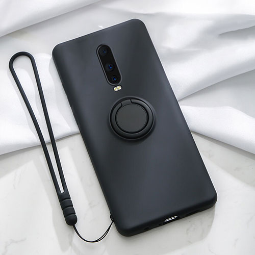 Ultra-thin Silicone Gel Soft Case Cover with Magnetic Finger Ring Stand T01 for Oppo R17 Pro Black