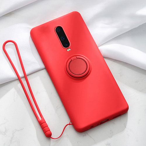 Ultra-thin Silicone Gel Soft Case Cover with Magnetic Finger Ring Stand T01 for Oppo R17 Pro Red