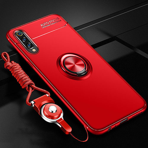 Ultra-thin Silicone Gel Soft Case Cover with Magnetic Finger Ring Stand T01 for Samsung Galaxy A90 5G Red