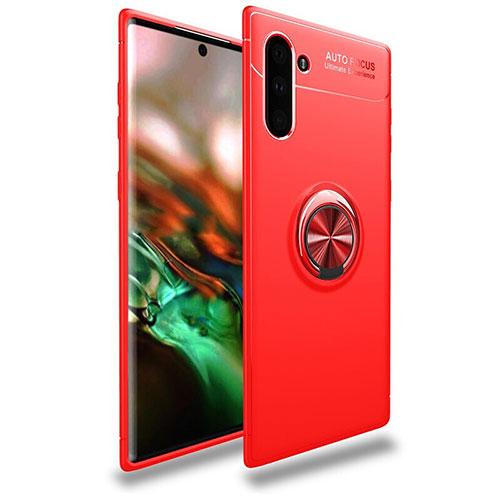 Ultra-thin Silicone Gel Soft Case Cover with Magnetic Finger Ring Stand T01 for Samsung Galaxy Note 10 Red