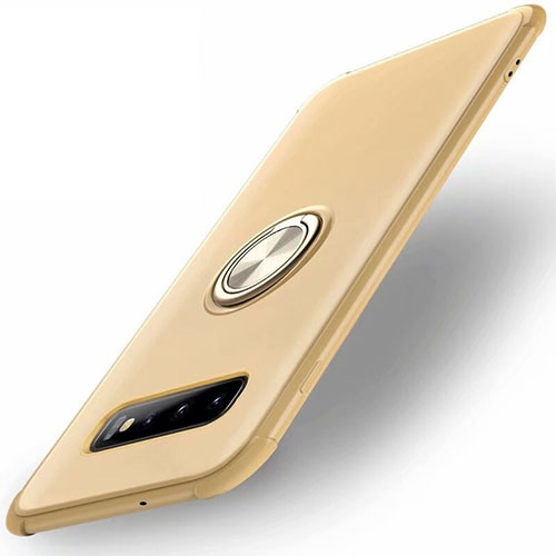 Ultra-thin Silicone Gel Soft Case Cover with Magnetic Finger Ring Stand T01 for Samsung Galaxy S10 5G Gold