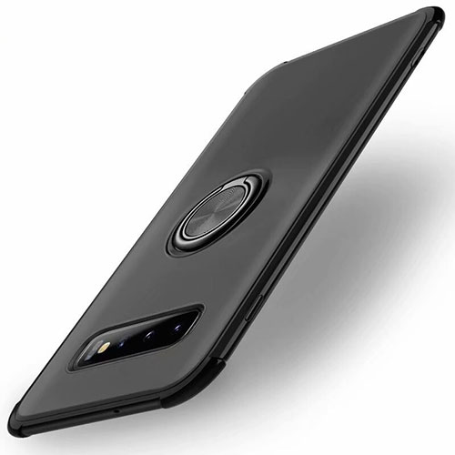 Ultra-thin Silicone Gel Soft Case Cover with Magnetic Finger Ring Stand T01 for Samsung Galaxy S10 Black