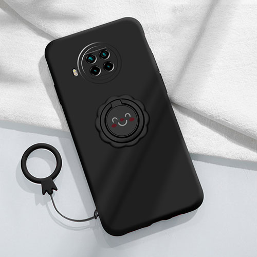 Ultra-thin Silicone Gel Soft Case Cover with Magnetic Finger Ring Stand T01 for Xiaomi Mi 10i 5G Black