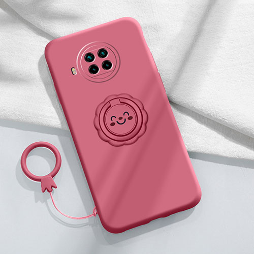 Ultra-thin Silicone Gel Soft Case Cover with Magnetic Finger Ring Stand T01 for Xiaomi Mi 10i 5G Red Wine