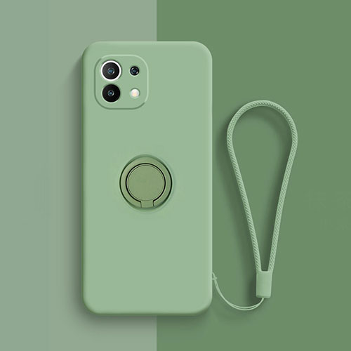 Ultra-thin Silicone Gel Soft Case Cover with Magnetic Finger Ring Stand T01 for Xiaomi Mi 11 5G Matcha Green