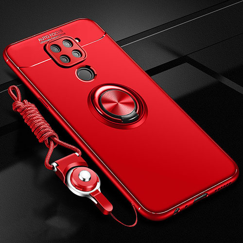 Ultra-thin Silicone Gel Soft Case Cover with Magnetic Finger Ring Stand T01 for Xiaomi Redmi 10X 4G Red