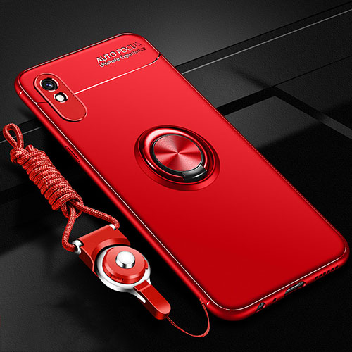 Ultra-thin Silicone Gel Soft Case Cover with Magnetic Finger Ring Stand T01 for Xiaomi Redmi 9A Red